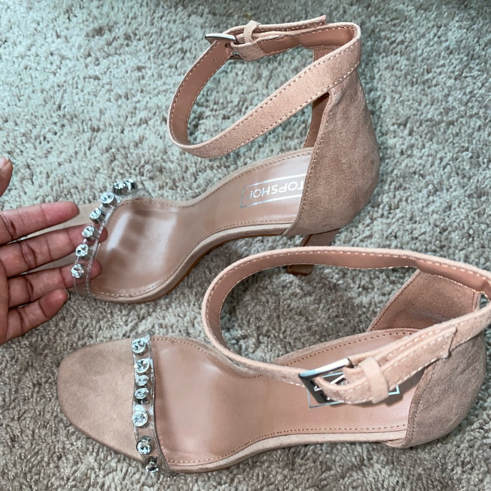 Cream color heels with diamond detail